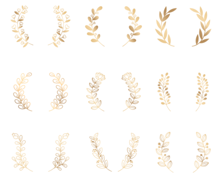 Png wreath watercolor floral ornament gold luxury style set