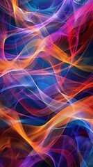 Vibrant, colorful lines overlap in a dynamic swirl of blue, red, orange, purple, yellow, and pink, creating a bright and energetic abstract background full of life and movement