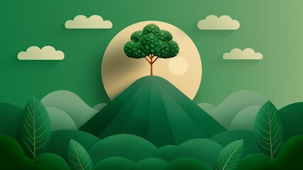 Artwork depicting the impact of deforestation on biodiversity and climate, emphasizing forest loss and its role in carbon dioxide levels. Illustration, Image, , Minimalism,