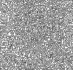 Obraz premium Black and white abstract hand-drawn doodles .Seamless pattern.