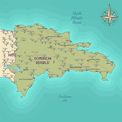 Fototapeta premium Map of Dominican Republic vintage fantasy style
