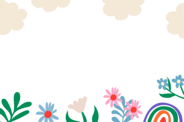 Colorful flower background png transparent, border frame with cute retro doodle