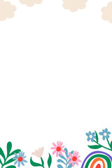 Colorful flower background png transparent, border frame with cute retro doodle