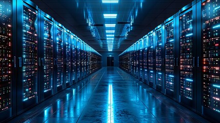 Fototapeta premium a massive data server room occupied by bounty brokers, meticulously analyzing information and compiling databases on potential bounties