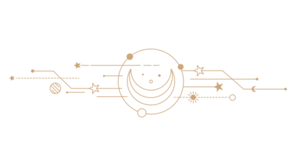 Gold crescent moon png clipart, mystic line art style for planner, transparent background