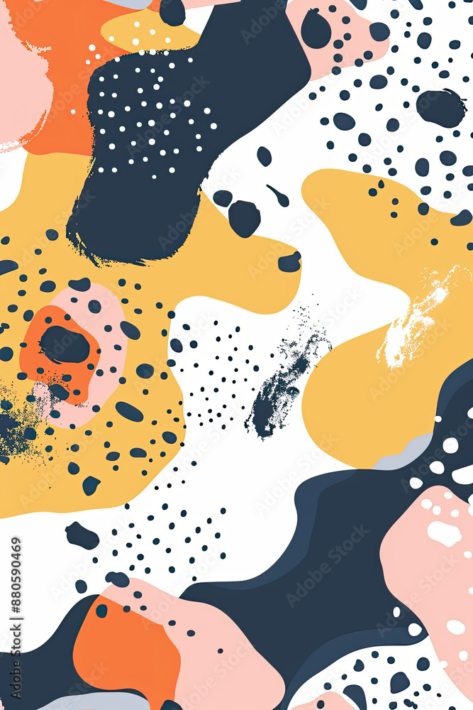Poster an abstract painting of some rounded lines and shapes with spots