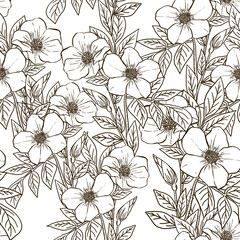 Obraz premium Seamless flower pattern png collage element, line art design, transparent background