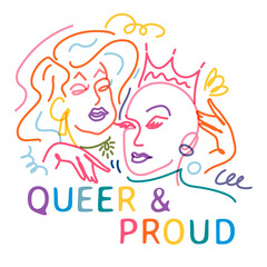 Queer & proud png sticker, aesthetic drag queen portrait on transparent background