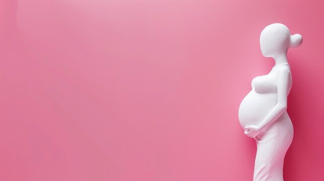 Pregnant figure on pink background top view with text space Representing surrogacy concept