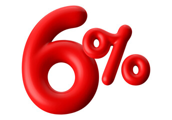 6 Percent Off Sale Red Number 3D