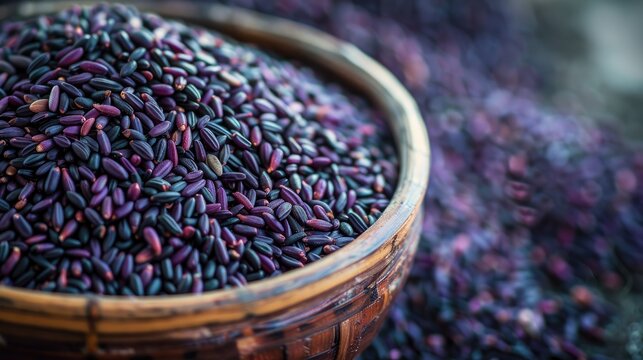 Purple riceberry in container with room for text