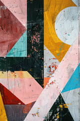 An abstract painting of some pastel color geometric shapes