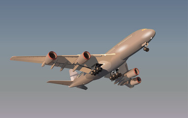 A passenger plane taking off with its lights on. Vector.