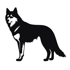 Siberian husky silhouette   - black vector dog  against white background