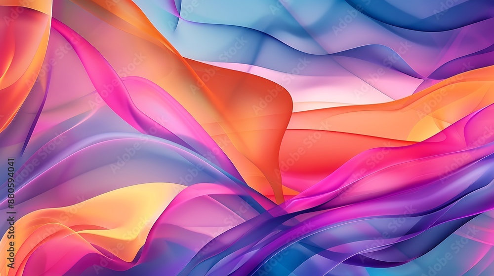 Poster abstract background with smooth wavy lines in pink and orange colors