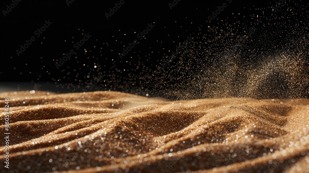 Poster A close-up shot of sand particles flying through the air, capturing the texture and movement of the grains
