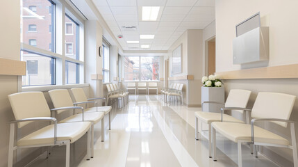 '' maternity hospital waiting room with expectant families and a calm, supportive atmosphere 