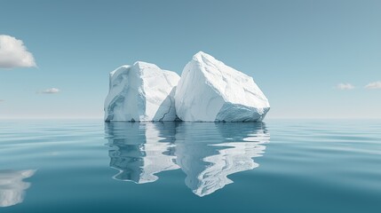 llustrations depicting climate change impacts on polar ice caps, emphasizing melting glaciers and rising sea levels due to global warming. Illustration, Image, , Minimalism,