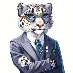 Snow Leopard Business Casual animal fashion cartoon isolated whitebackground