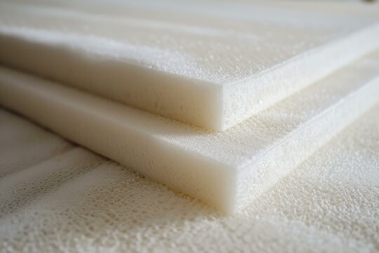 White polyurethane foam is laying on top of each other, ready to be used for upholstery projects