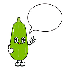 Vegetable marrow with speech bubble character. Vector hand drawn traditional cartoon vintage, retro, kawaii character illustration icon. Isolated white background. Vegetable marrow character