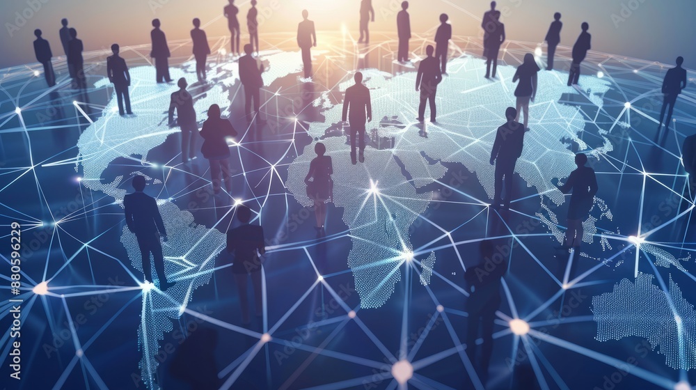 Poster business professionals connecting globally with modern digital interface - innovative network and ea