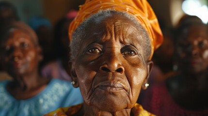 Senior woman wearing a turban, possibly a cultural or religious symbol