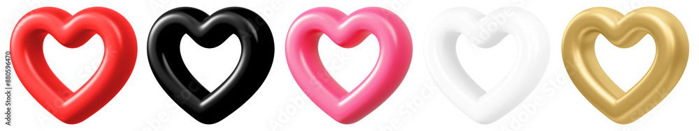 Poster 3d of colorful heart png element set on transparent background