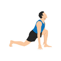 Man doing equestrian or ashwa sanchalanasana exercise. Flat vector illustration isolated on white background