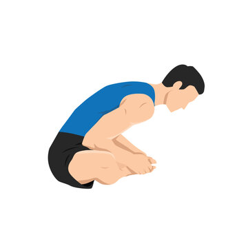 Man doing Bound angle pose Baddha Konasana exercise. Flat vector illustration isolated on white background