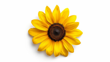 Obraz premium autumnal sunflower with a dark center, isolated on a white background, rich yellow petals and detailed texture 