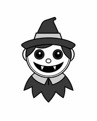 Halloween Vector Art: Creepy Black Character with Halloween Hat Icon Sticker Vector Illustration