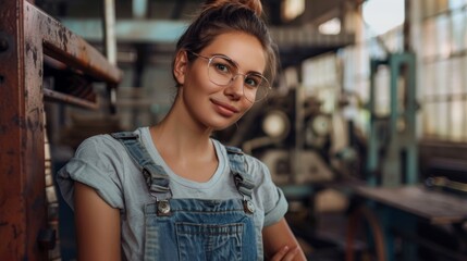 Beautiful woman worker in production workshop