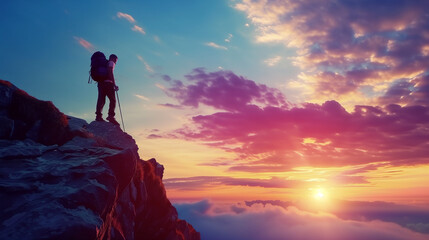 Obraz premium person on top of the mountain