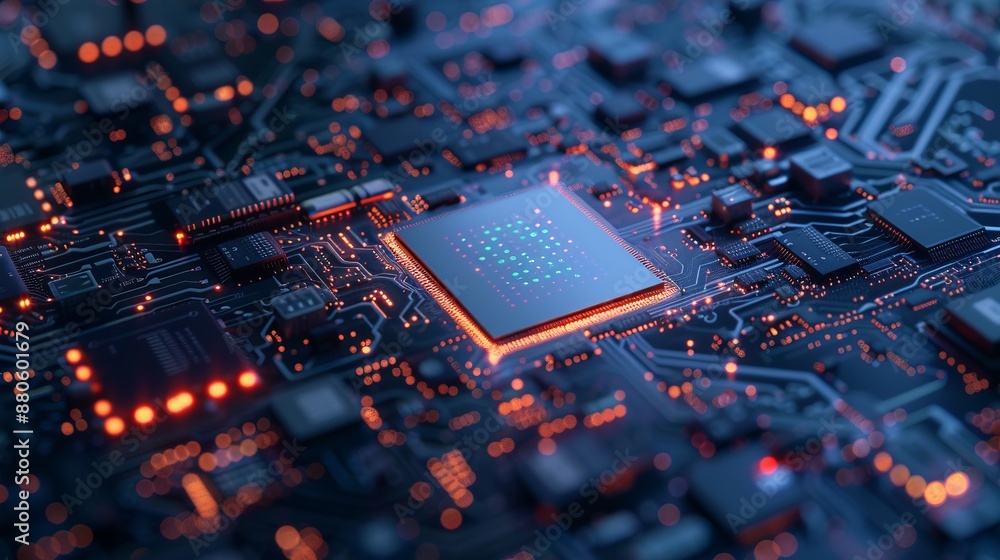 Poster powerful computer processor microchip with ai technology word, conceptual illustration of artificial