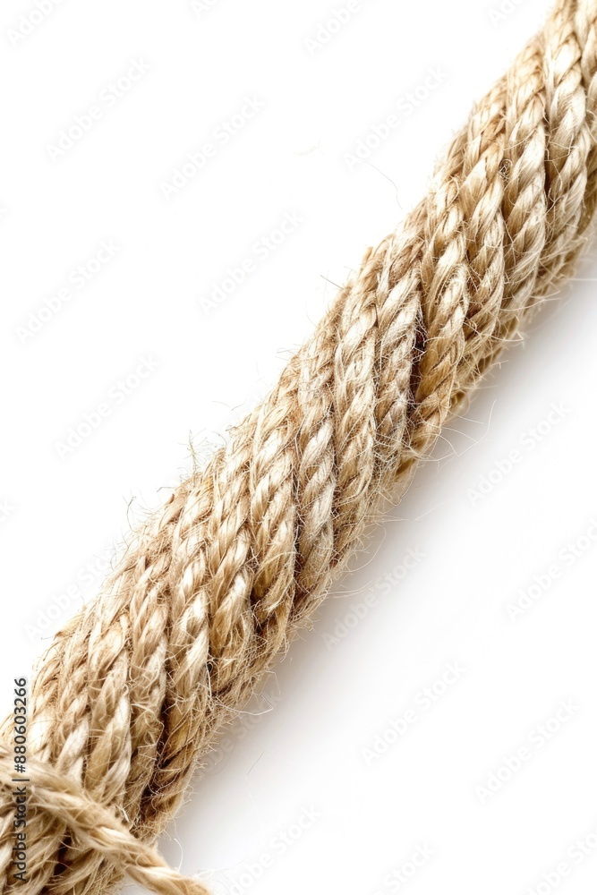 Poster Close-up view of a rope on a clean white surface, ideal for use in design or editorial contexts
