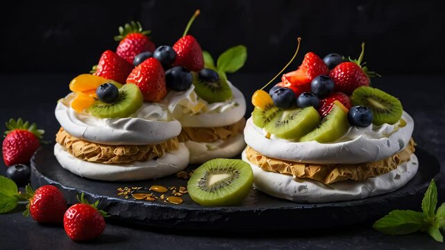 Fresh Fruit Pavlova with Assorted Berries and Kiw