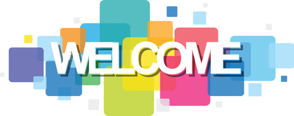 WELCOME letters banner on colorful squares