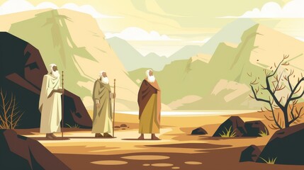 Genesis : God’s Covenant With Abram , Biblical Illustration of God’s Covenant Ceremony with Abram, Genesis, Beige Background, Copyspace
