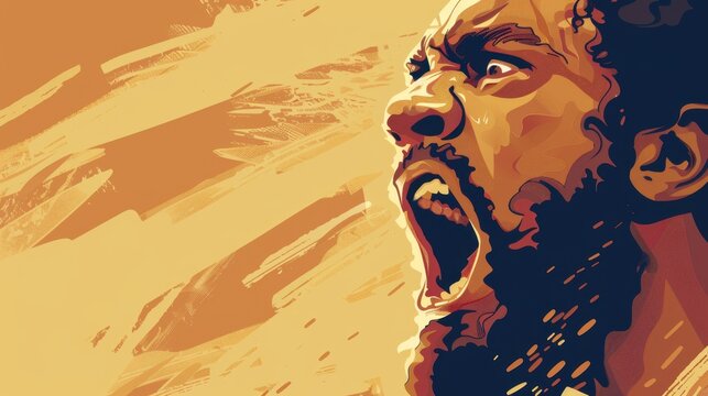 Genesis : Cain and Abel , Biblical Illustration of Cain&rsquo;s Face Filled with Rage, Genesis Narrative, Beige Background, Copyspace
