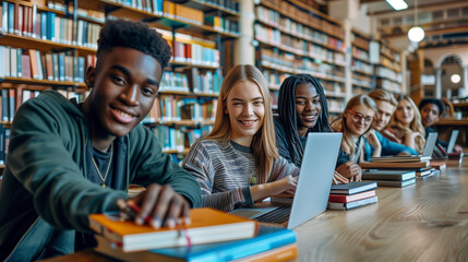students in library