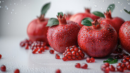 Group Fresh pomegranate fruit whole pomegranate seeds. Pomegranates and red apples Rosh Hashanah