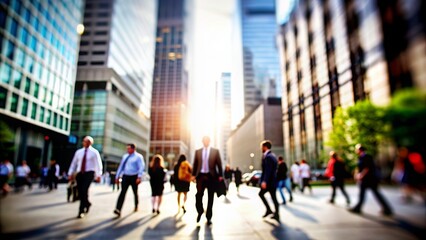 Financial District Street Blur: A blurred street scene in a financial district with people and tall buildings, suitable for urban business themes.
