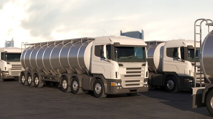 Oil Transport Truck and gas at industry petrochemical plant. 3D Render