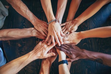 Diverse Hands Joined Together in Unity and Teamwork