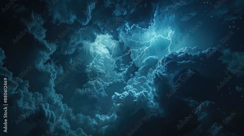 Aufkleber a dramatic scene showing a cloudy stormy sky with lightning bolts, perfect for use in weather-relate