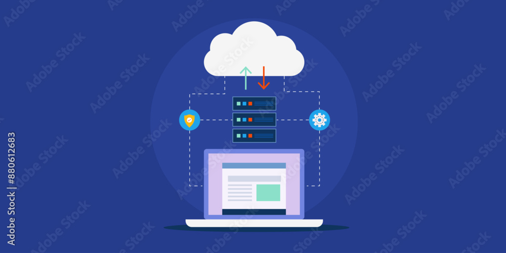 Poster cloud architecture computing technology saas service, vector illustration.