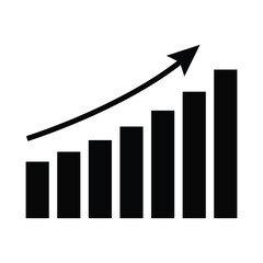 Growth graph. increasing arrow and bar graph silhouette icon. economic stock chart growth arrow icon