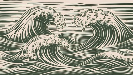 Sea waves sketch pattern. Ocean surf wave hand-drawn horizontal seamless pattern vector illustration