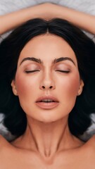 Fototapeta premium A close up of a woman 's face with her eyes closed